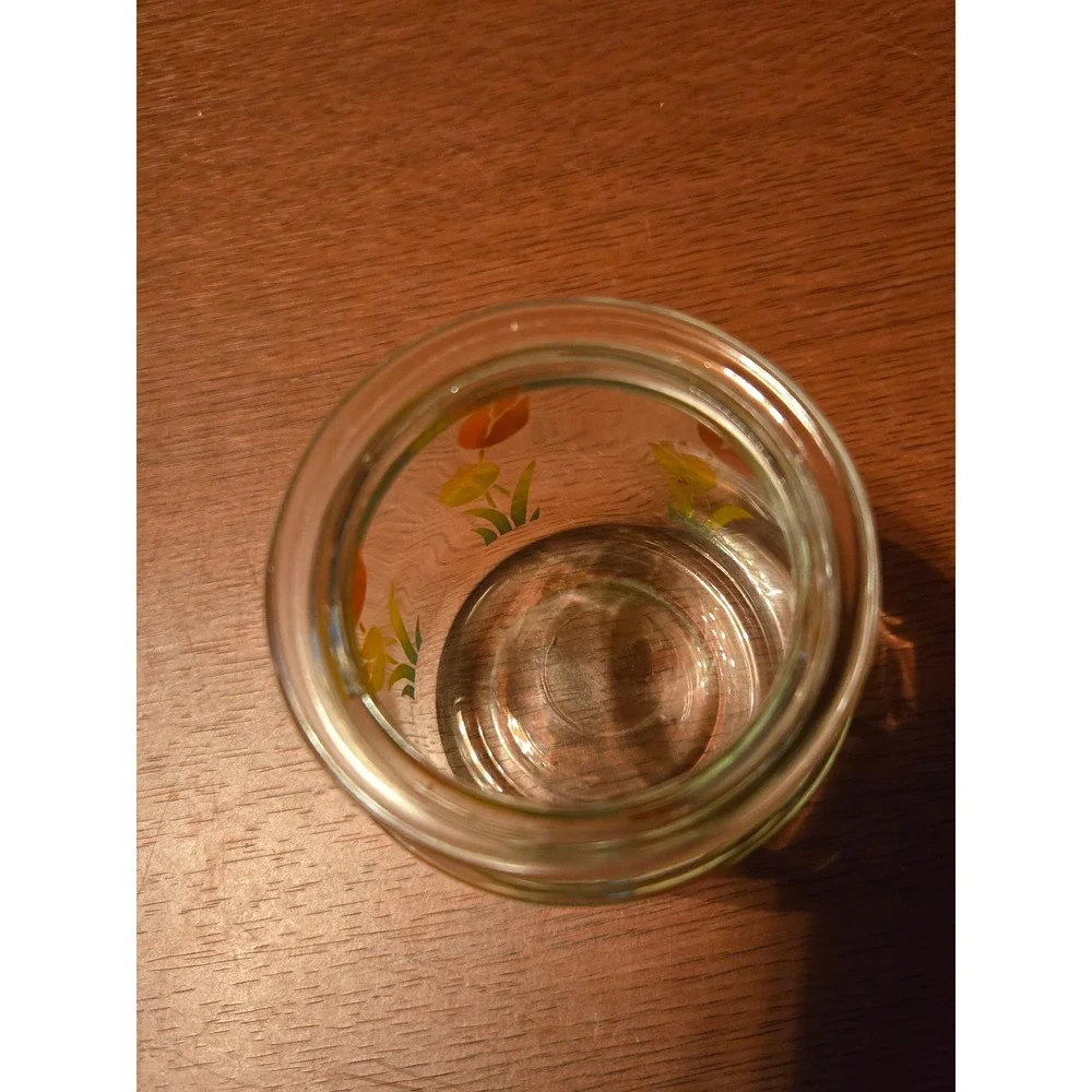 Vintage Clear Glass Tulip Jar Orange Yellow Floral Mid Century Small Vase Decor‎